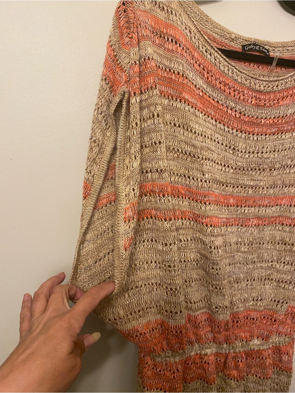 Open-Knit Scoop Neck Sweater in Beige and Coral by Gaby & Alex